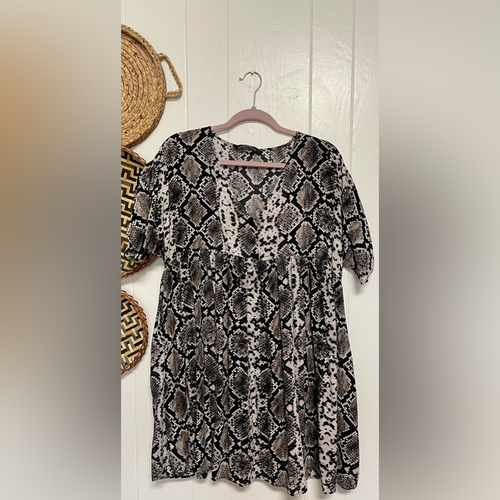 Zara Snake Babydoll Dress Large Blogger Boho Festival 90s Flowing Animal Print